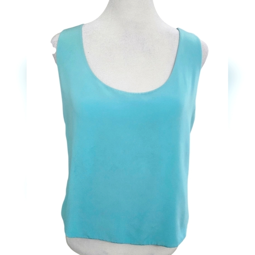 Vintage Sylvia Heisel 100% Silk Aqua Tank Top Size 12 Minimalist - Picture 3 of 12